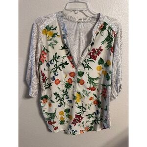 Tiny Floral Print Blouse Top Ladies Size L‎ Button Up 3/4 Sleeve